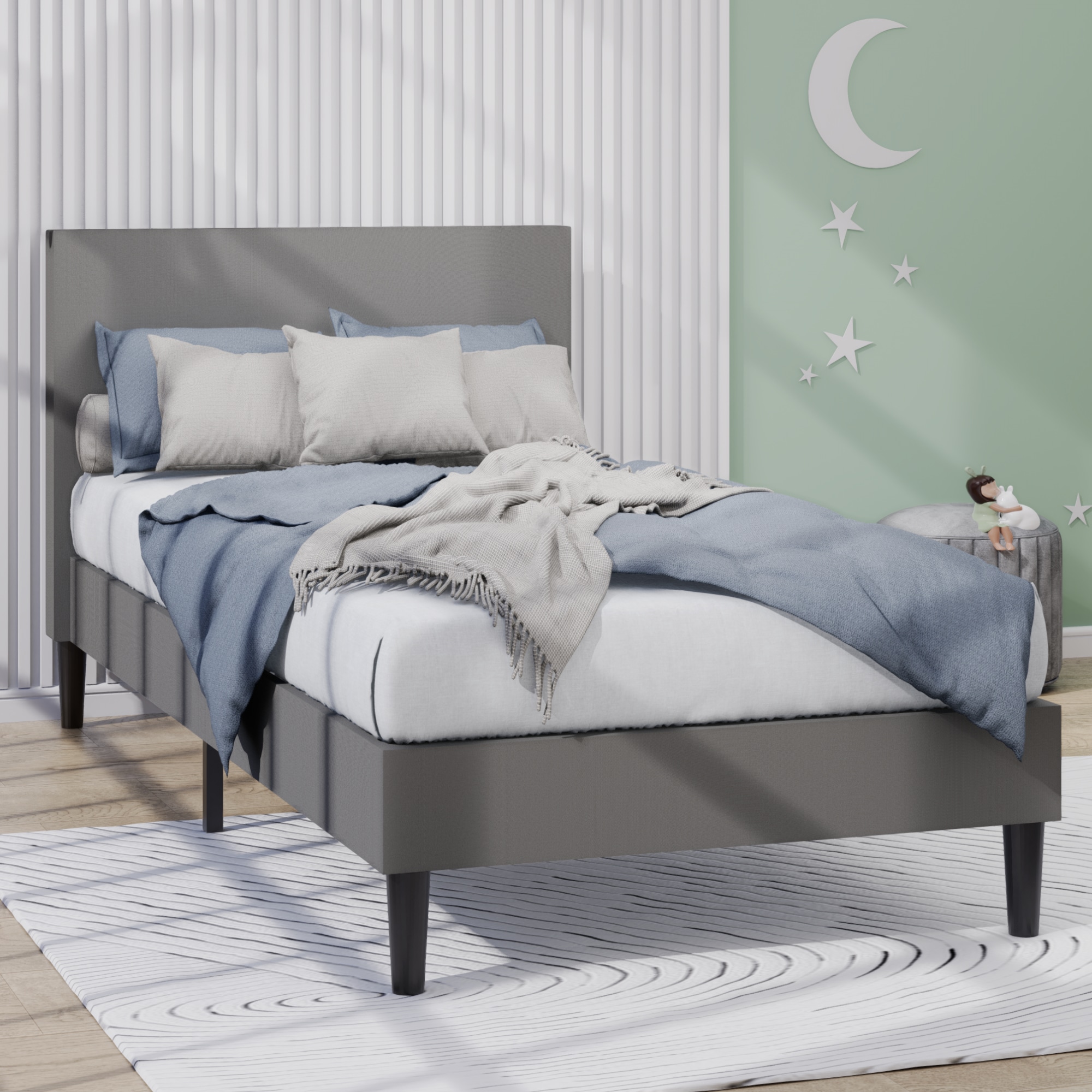 Buy Zinus Kids Nelly Modern Toddler Single Bed Frame - Dark Grey Fabric ...