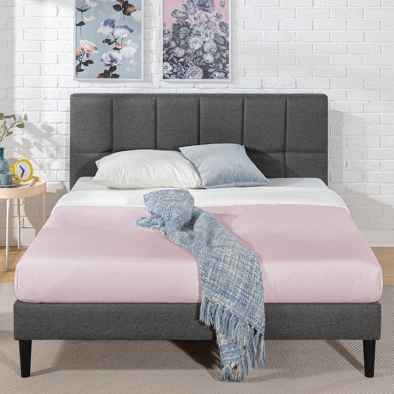 Zinus Leo Fabric Bed Frame Dark Grey Platform Base Mattress - Single