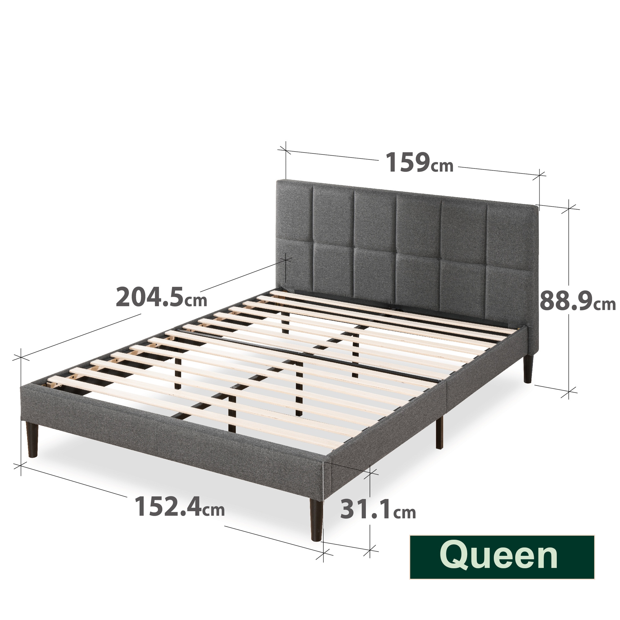 Buy Zinus Bed Frame Dark Grey Fabric Queen Double King - MyDeal