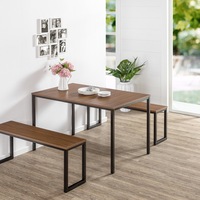Zinus Soho Dining Table with Two Benches - 3 Pieces Dining Table Set - Brown