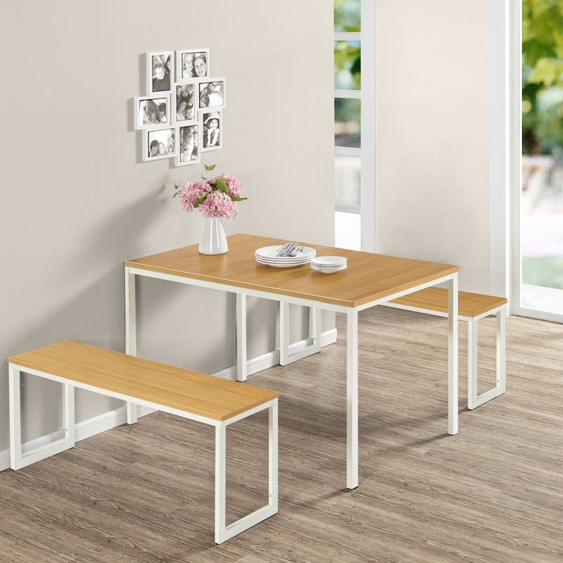 Buy Zinus Louis White Dining Table with Two Benches - 3 Piece Dining ...