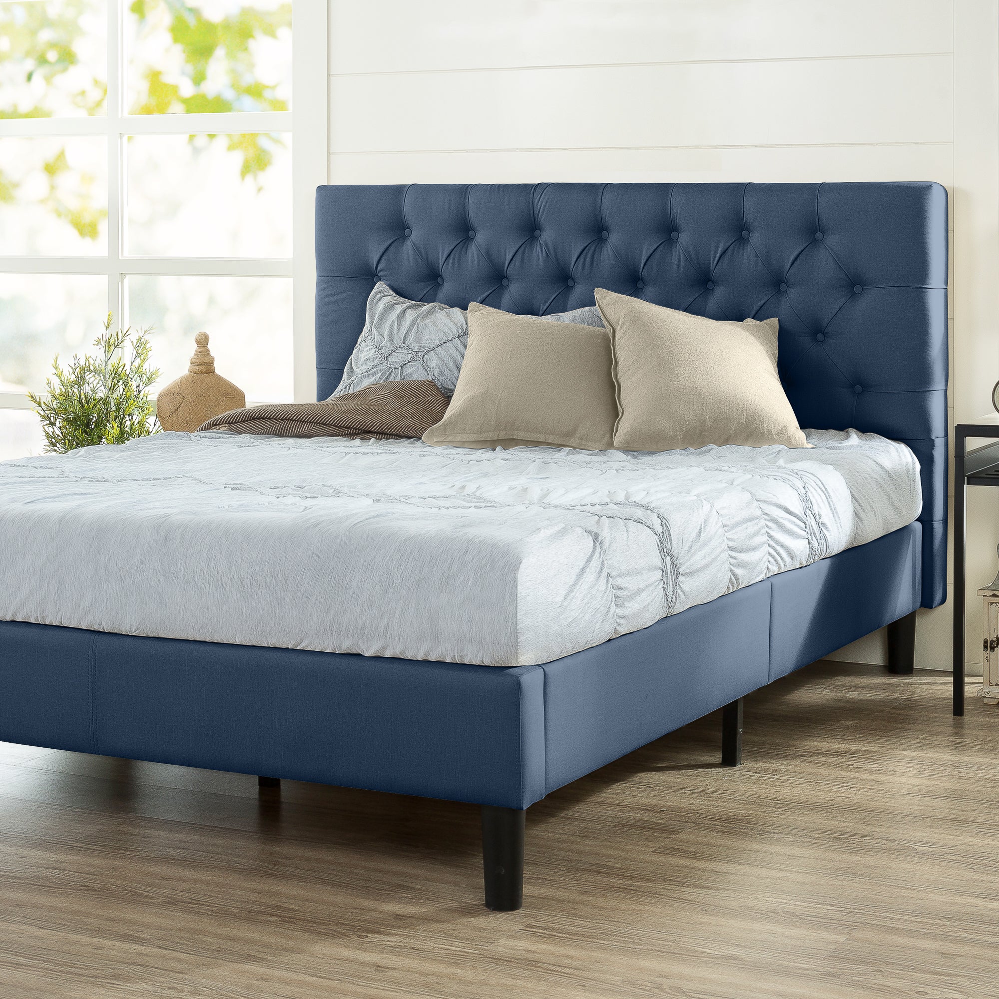 Zinus Misty Upholstered Button Tufted Fabric Bed Frame Double & Queen