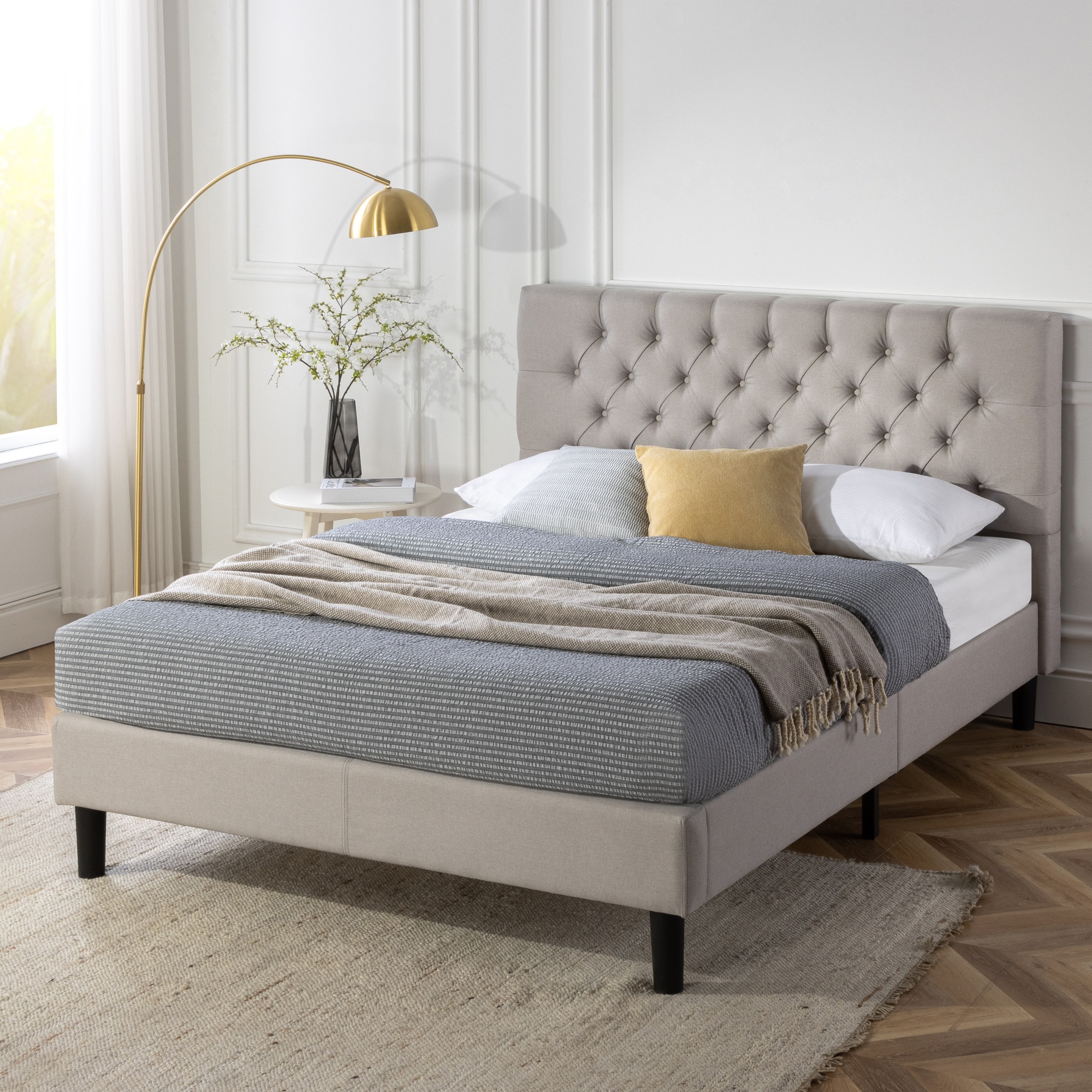 Buy Zinus Misty Tufted Fabric Bed Frame Light Grey - Queen - MyDeal