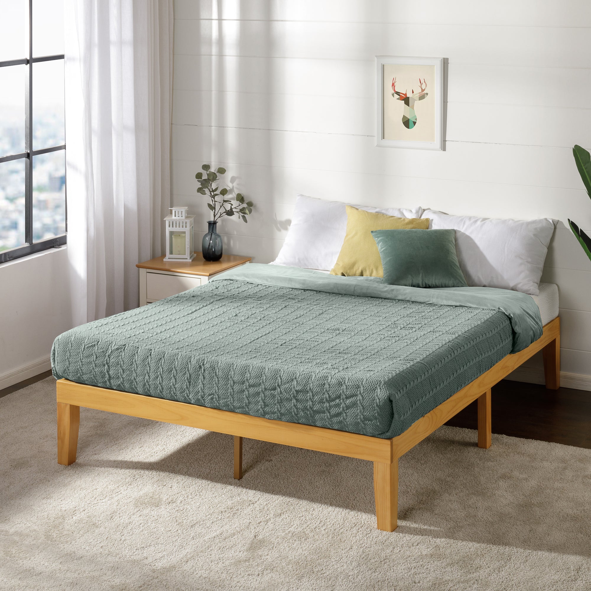 Zinus Moiz 35cm Wood Bed Frame Base Natural - Single, Double & King