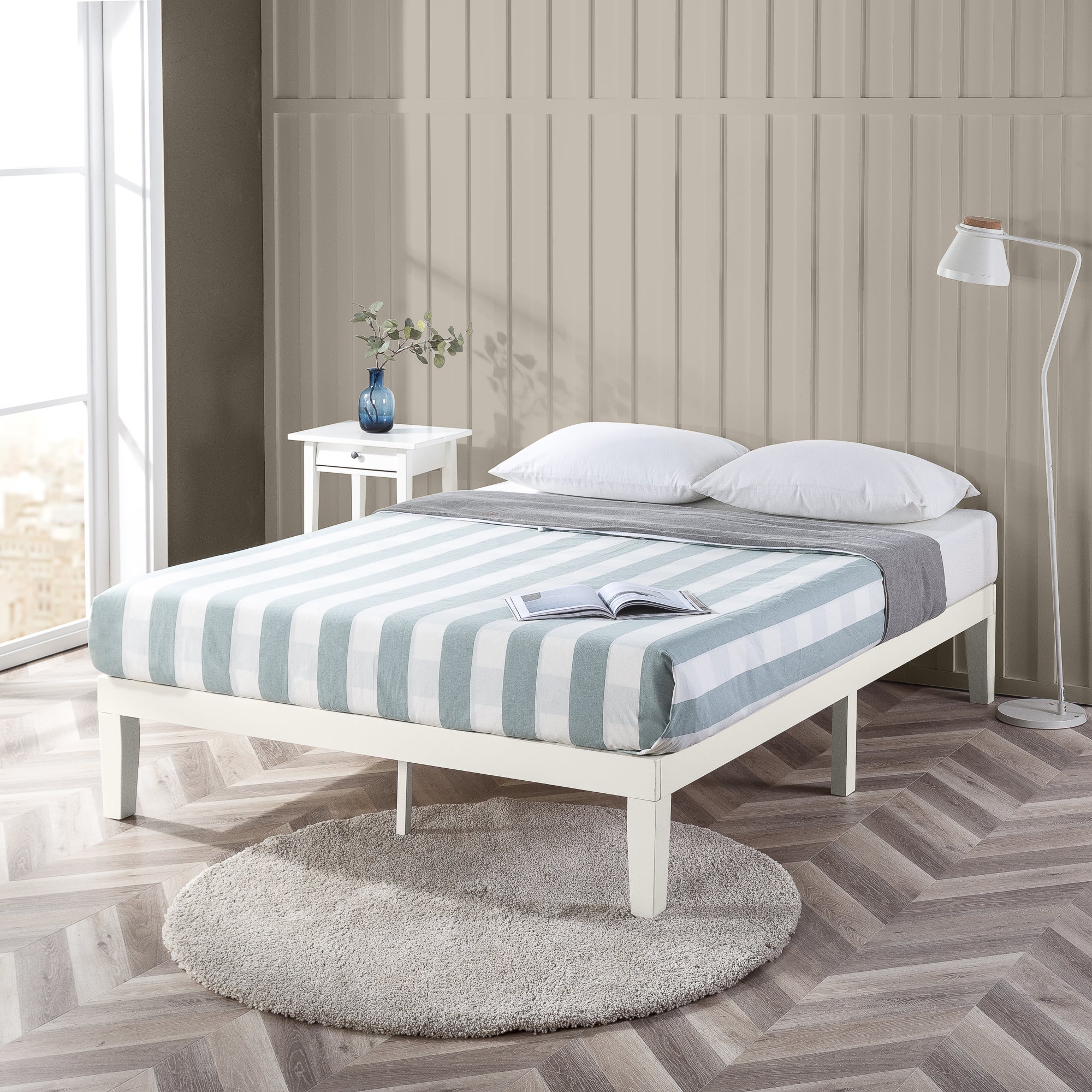 Zinus Moiz White Timber Wood Bed Frame - Double, Queen, King Single