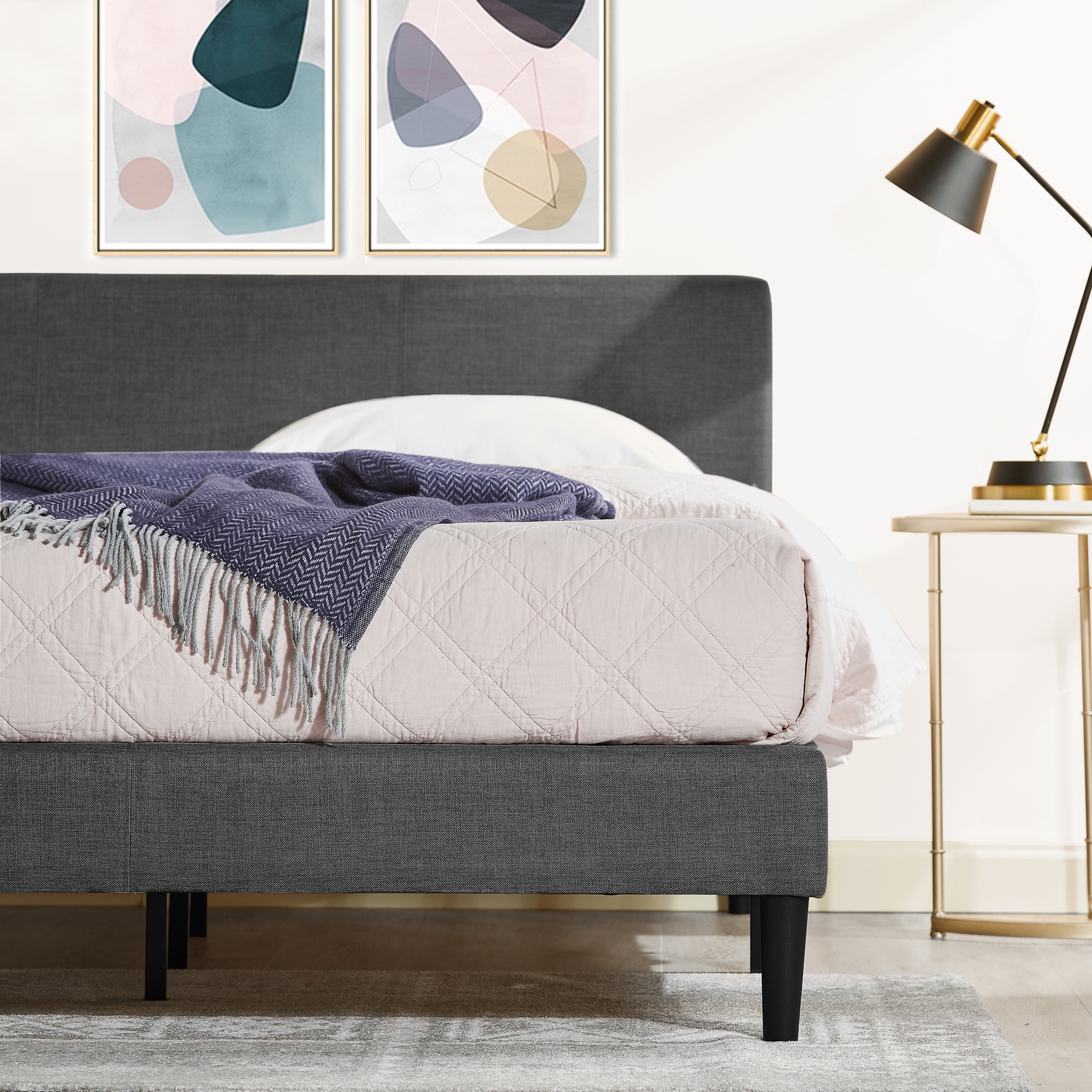 Buy Zinus Bed Frame Fabric Dark Grey Queen King Double Single - MyDeal