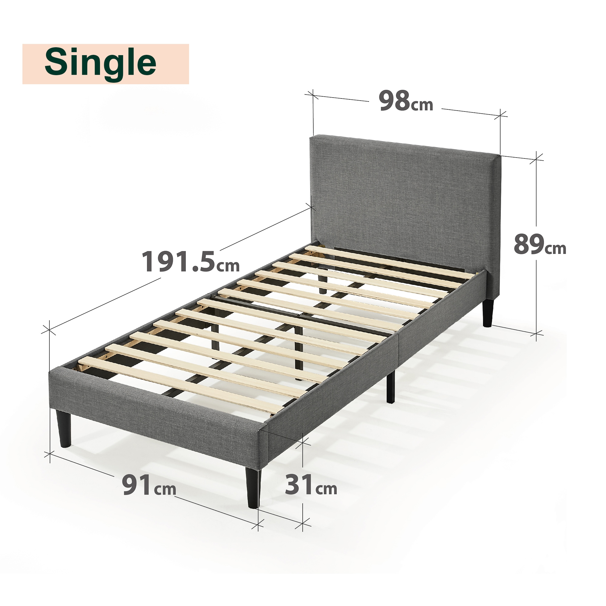 Buy Zinus Bed Frame Fabric Dark Grey Queen King Double Single - MyDeal