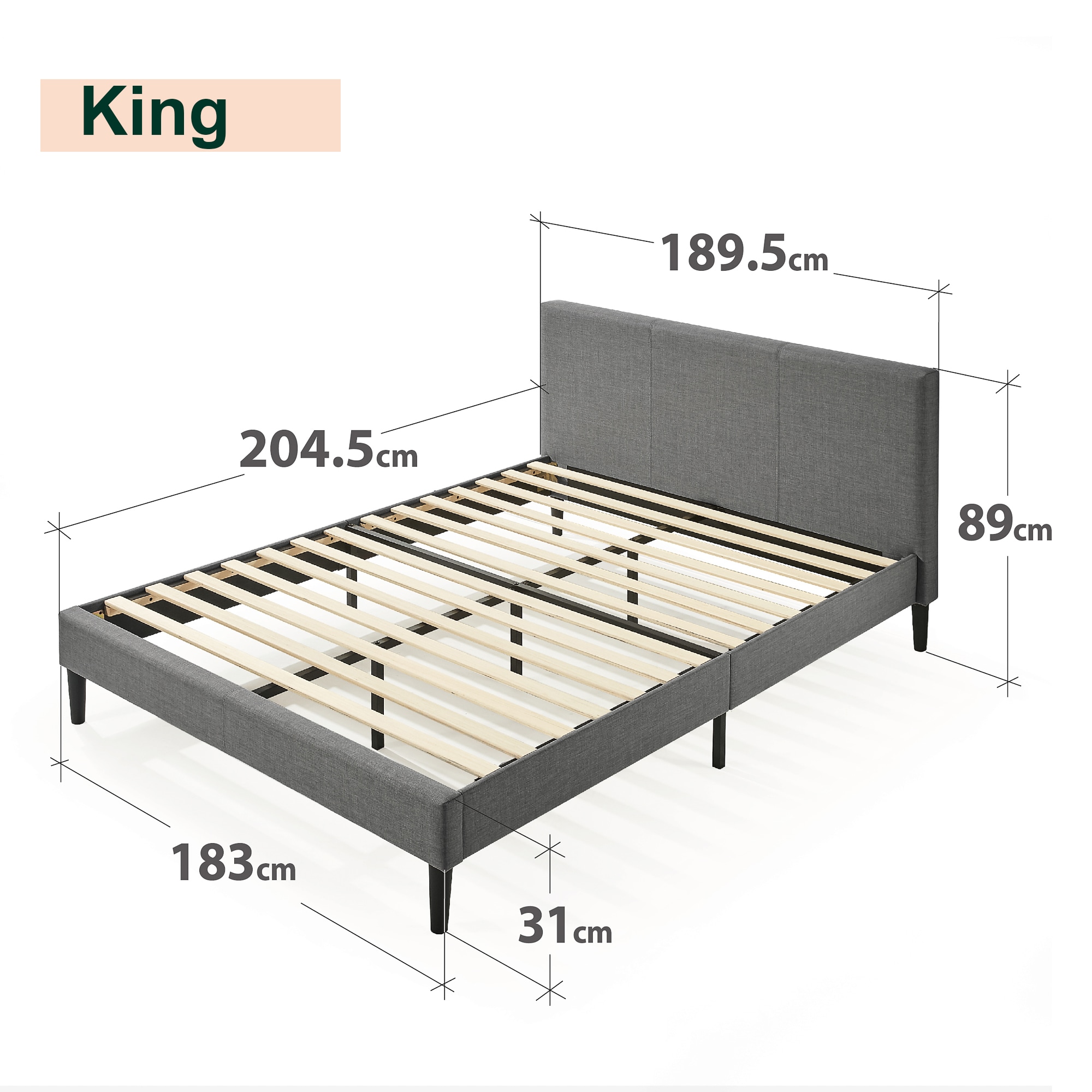 Buy Zinus Bed Frame Fabric Dark Grey Queen King Double Single - MyDeal