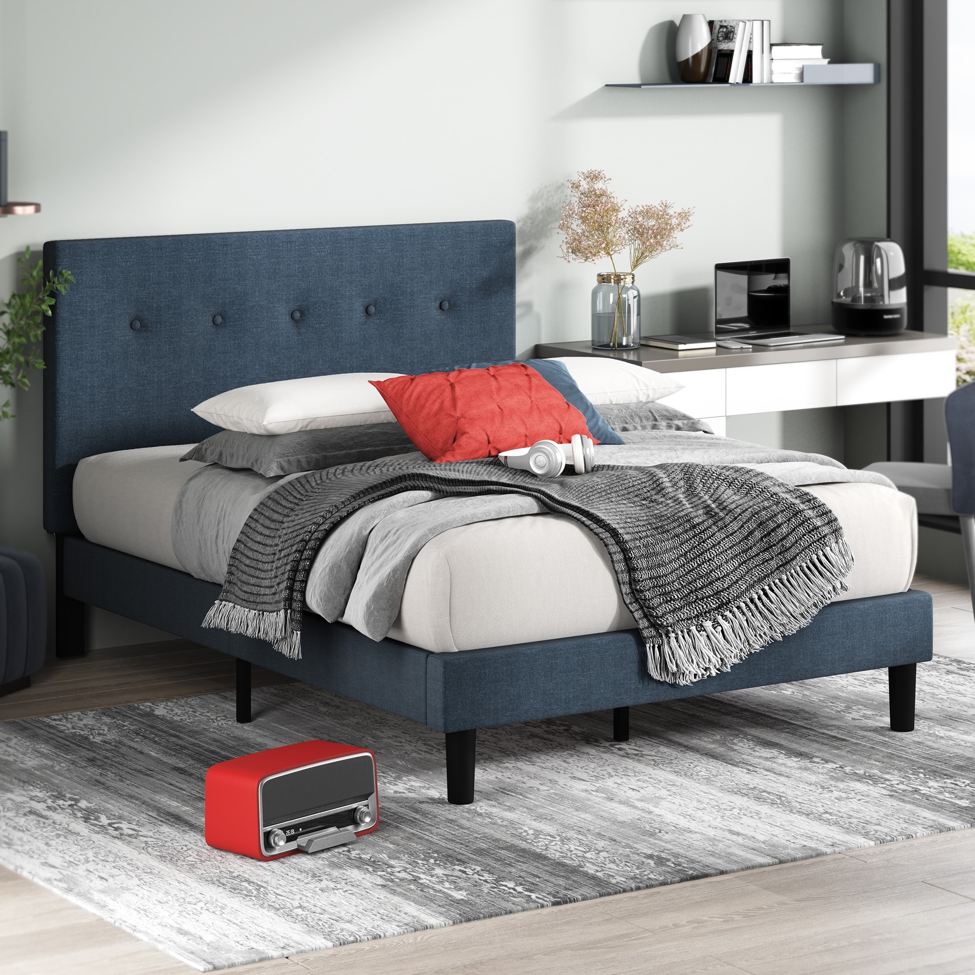 Omkaram upholstered online platform bed frame