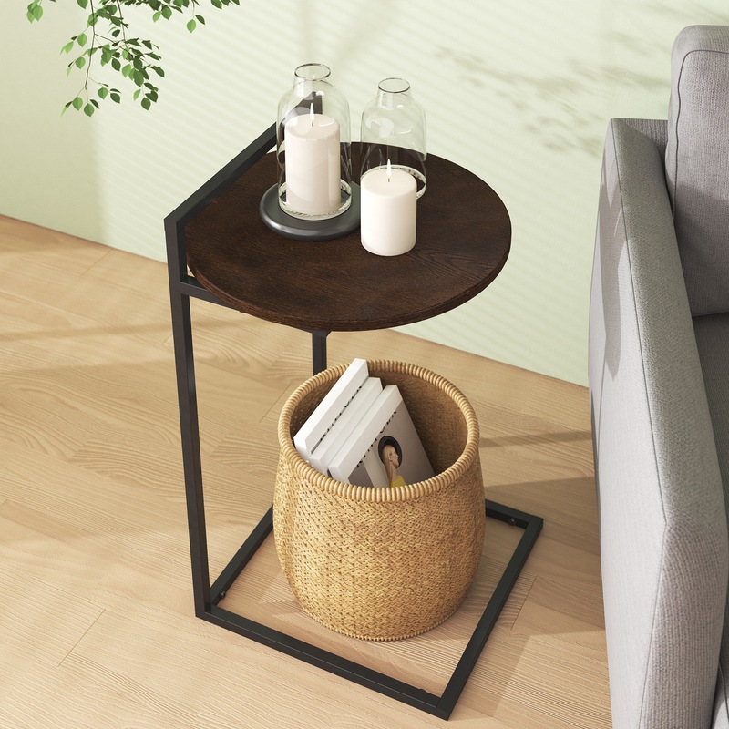 Buy Zinus Bedside Table Round Nightstand Metal and Wood Dark Brown