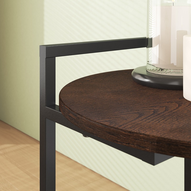 Buy Zinus Bedside Table Round Nightstand Metal and Wood Dark Brown