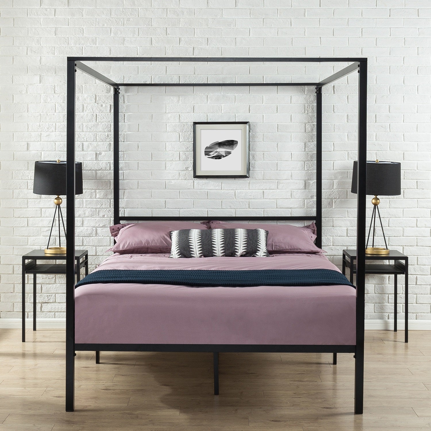 Zinus Canopy Bed Frame Metal Black Single, Double & Queen