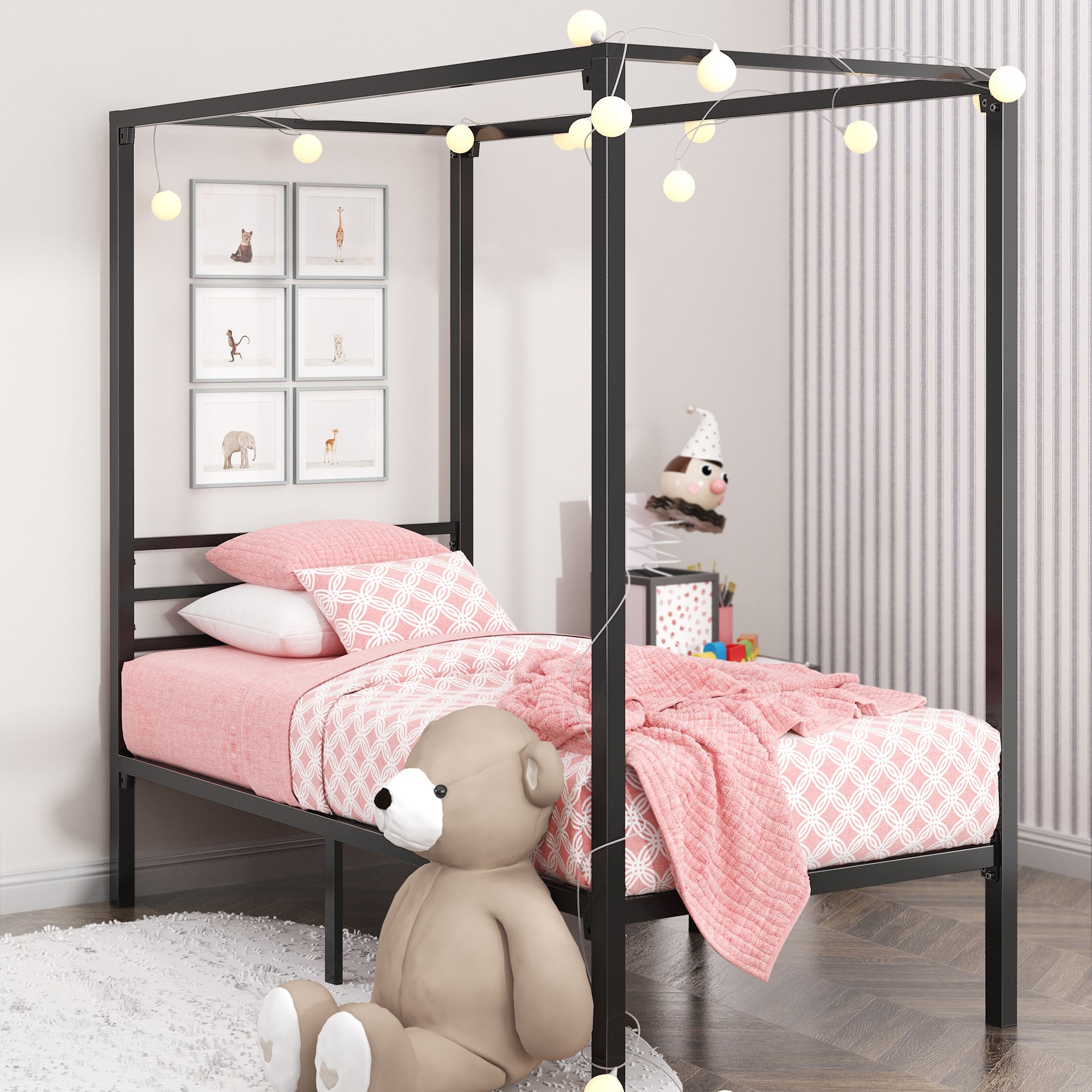 Zinus Kids Patricia Single Size Bed Frame Toddler Canopy - Black Metal