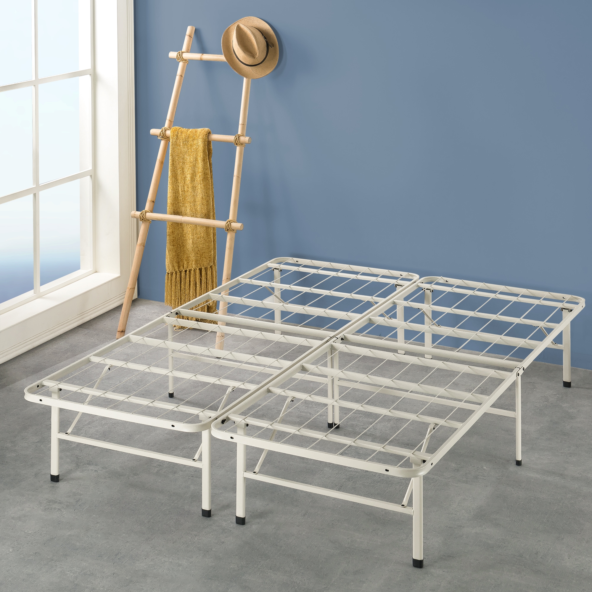 Buy Zinus Smartbase Premium White Metal Folding Bed Frame - MyDeal