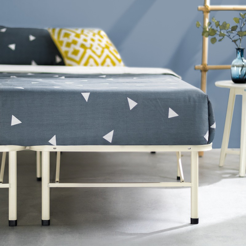 Zinus Premium White Metal Smartbase Bed Frame Foldable Folding Bed Base with Under Bed Storage