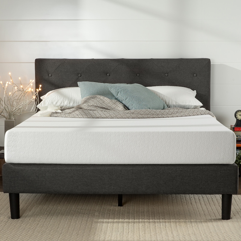 Buy Zinus Shalini Upholstered Grey Diamond Stitched Fabric Bed Frame ...