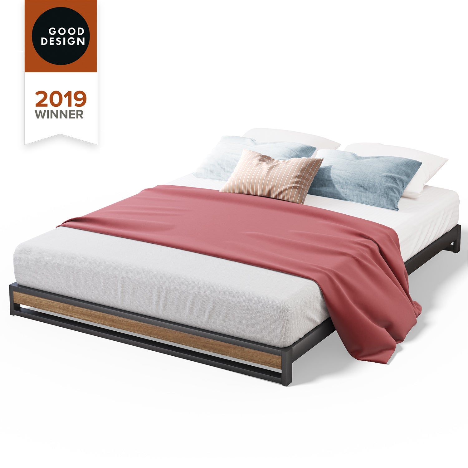 Zinus Extra Low Metal and Solid Wood Bed Base 15cm - Single, Double, Queen & King