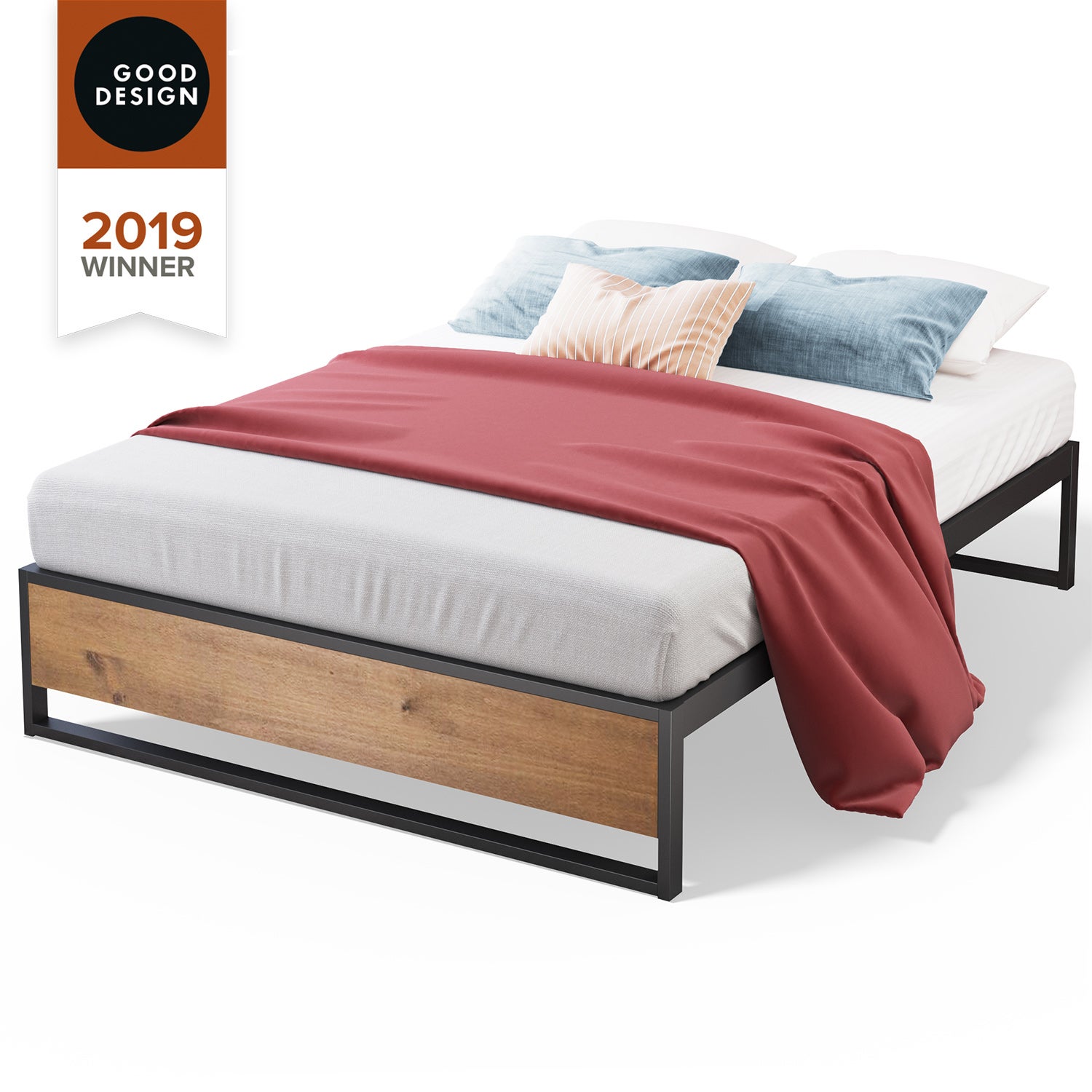Zinus High Metal and Solid Wood Bed Base 35cm Underbed storage - Single, Double, Queen & King