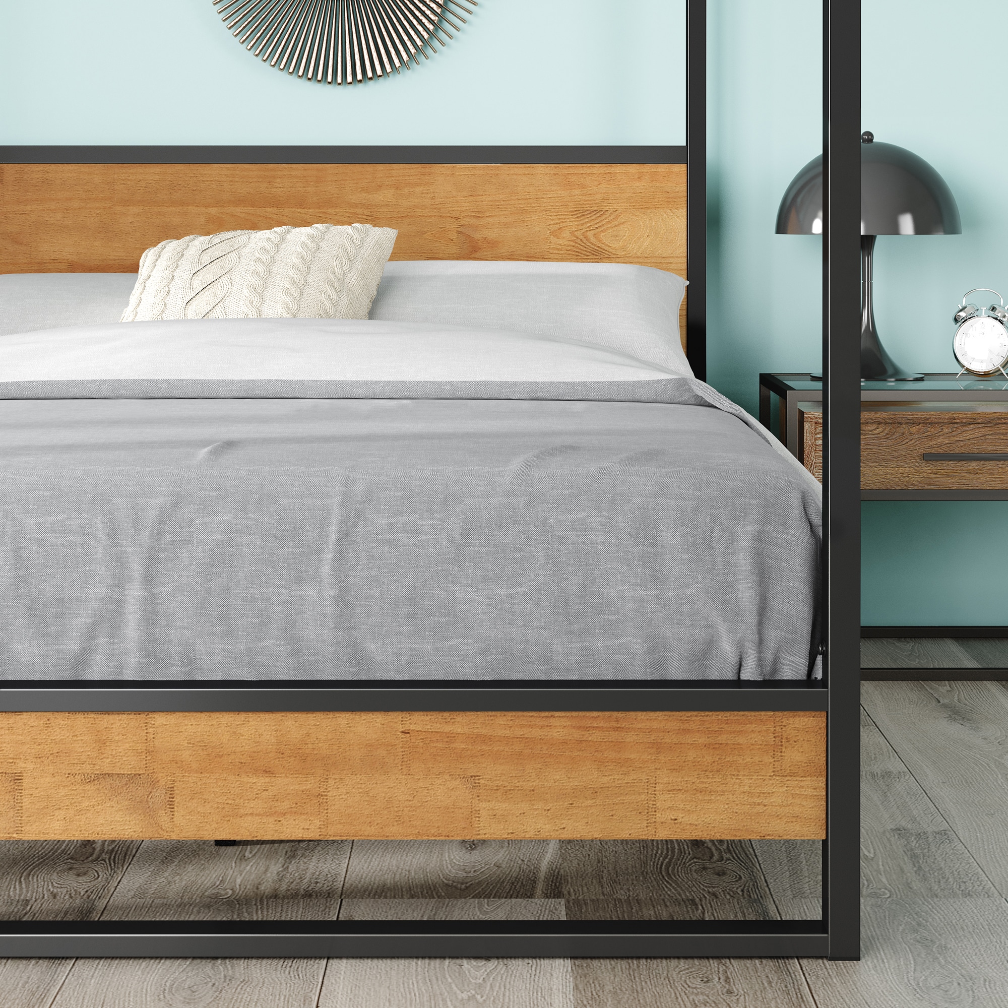 Buy Zinus Suzanne Ironline Canopy Metal And Solid Wood Bed Frame - MyDeal