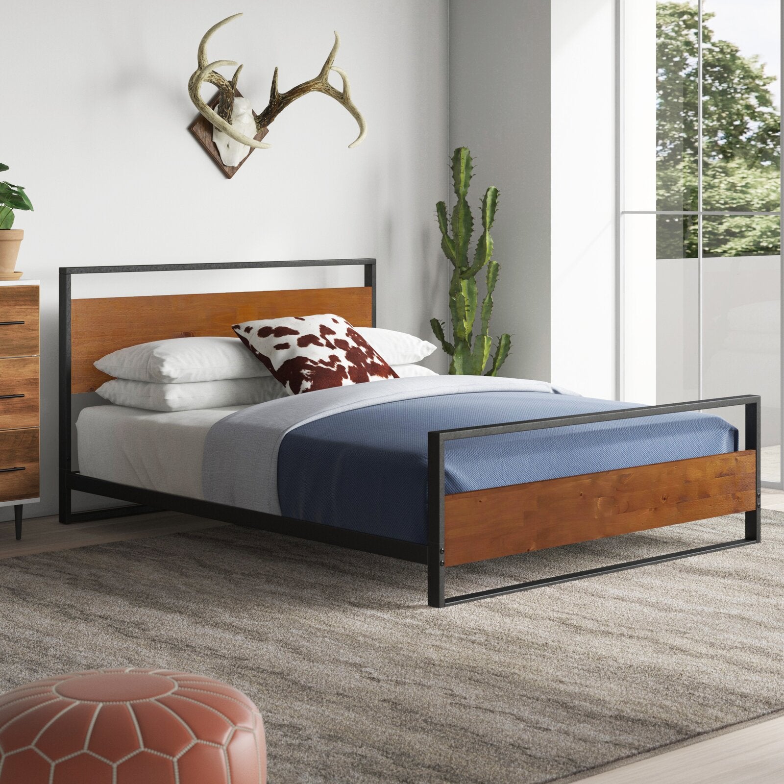 Zinus Suzanne Metal And Pine Wood Platform Bed Frame With Headboard And Footboard Mattress Base 