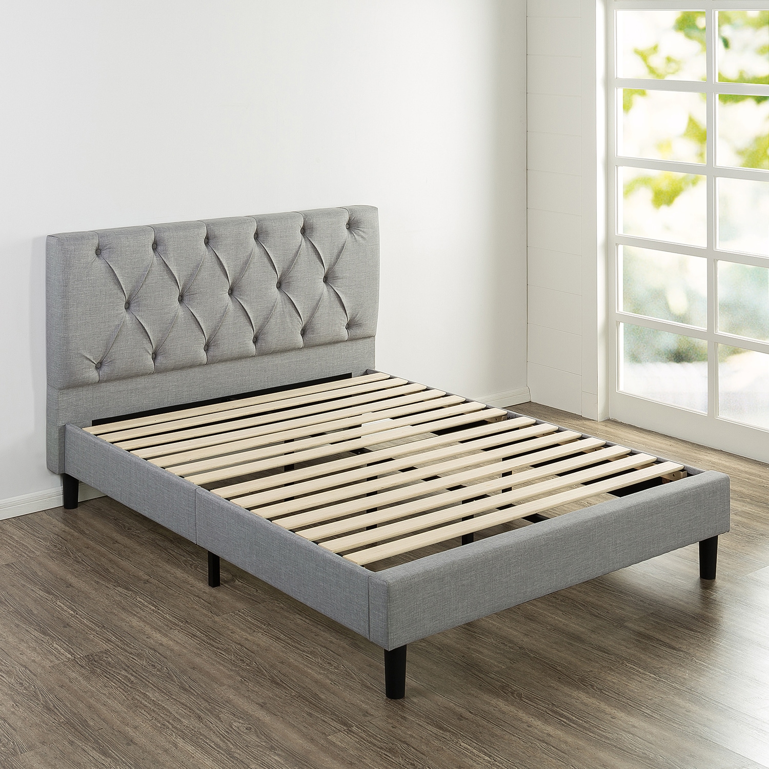 Buy Zinus Classic Upholstered Diamond Tufted Headboard Fabric Bed Frame ...