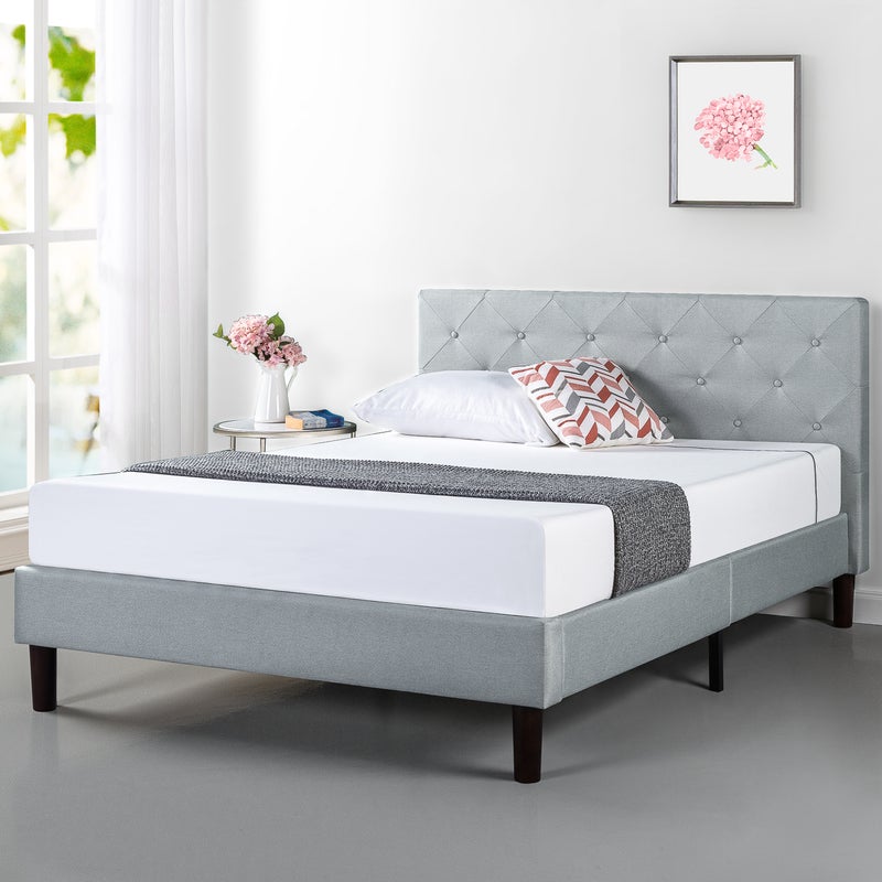 Buy Zinus Shalini Upholstered Light Grey Diamond Stitched Fabric Bed ...