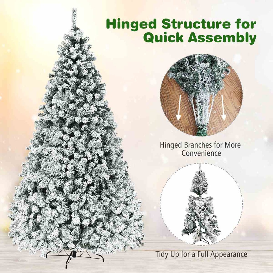 Costway 1.8M/6FT Pre Lit Christmas Tree LED Snowy Xmas Tree Hinged Party Home Decor White Gift