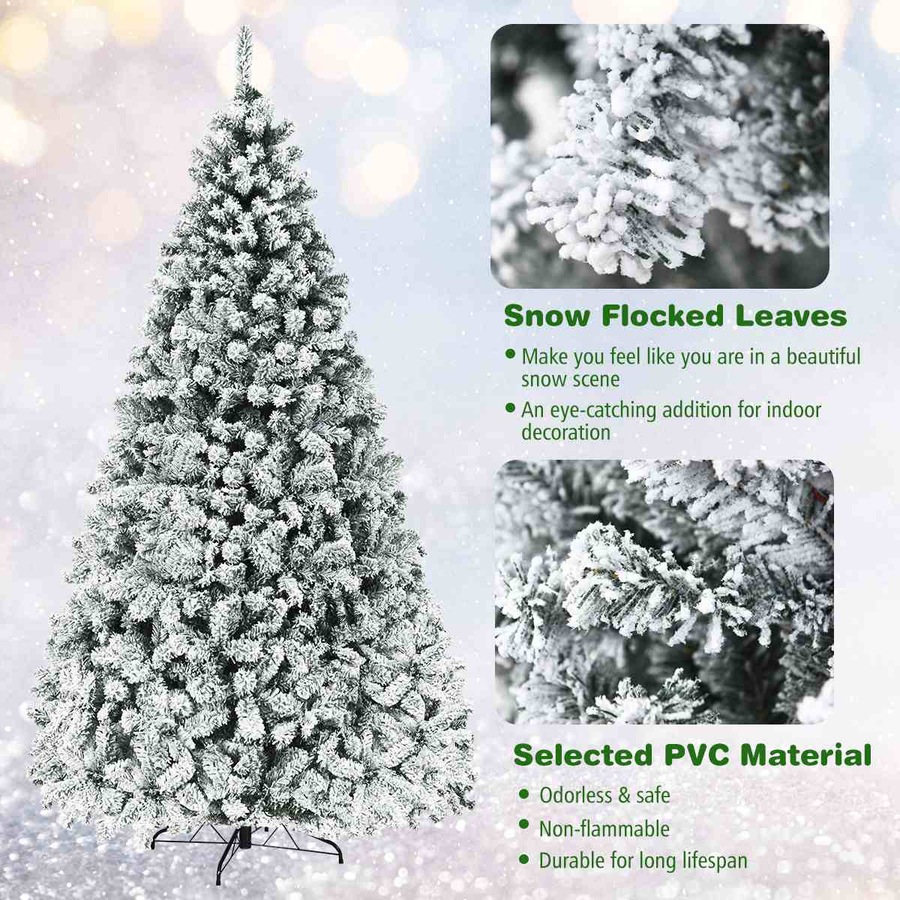 Costway 1.8M/6FT Pre Lit Christmas Tree LED Snowy Xmas Tree Hinged Party Home Decor White Gift