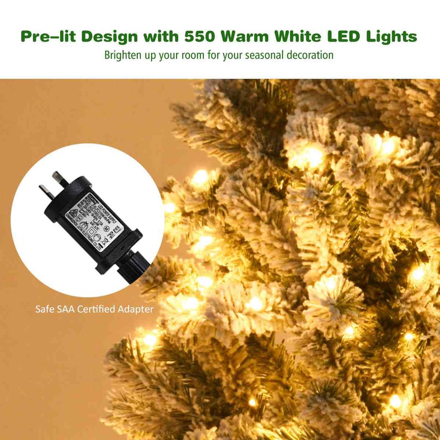 Costway 1.8M/6FT Pre Lit Christmas Tree LED Snowy Xmas Tree Hinged Party Home Decor White Gift
