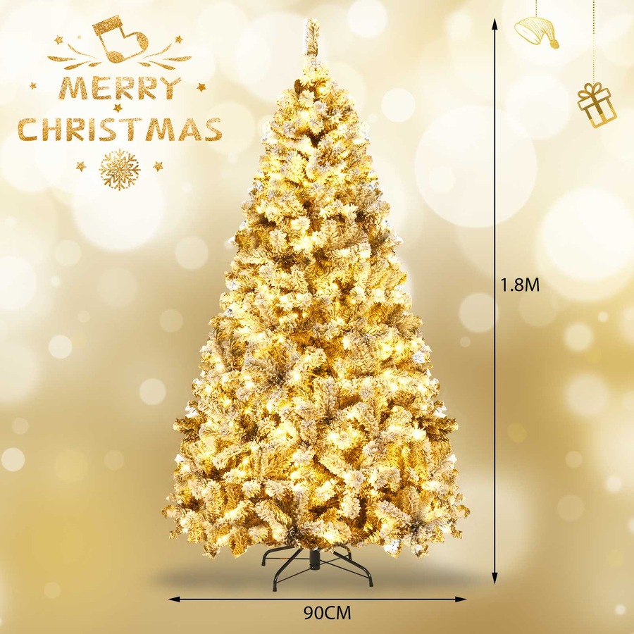 Costway 1.8M/6FT Pre Lit Christmas Tree LED Snowy Xmas Tree Hinged Party Home Decor White Gift