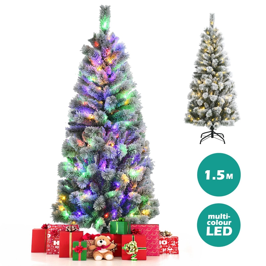 1.8M LED Pre Lit Xmas Snowy Christmas Tree Hinged Mixed Fluffy Tips w/Lights & Remote Control Office Party Home Decor