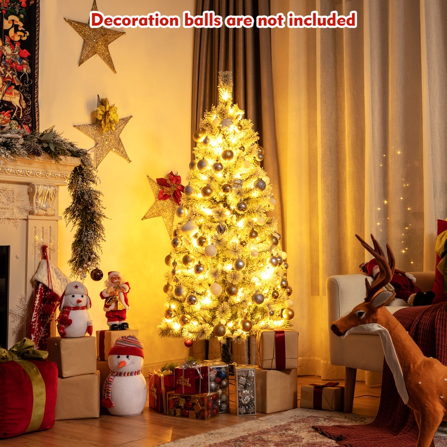 1.8M LED Pre Lit Xmas Snowy Christmas Tree Hinged Mixed Fluffy Tips w/Lights & Remote Control Office Party Home Decor