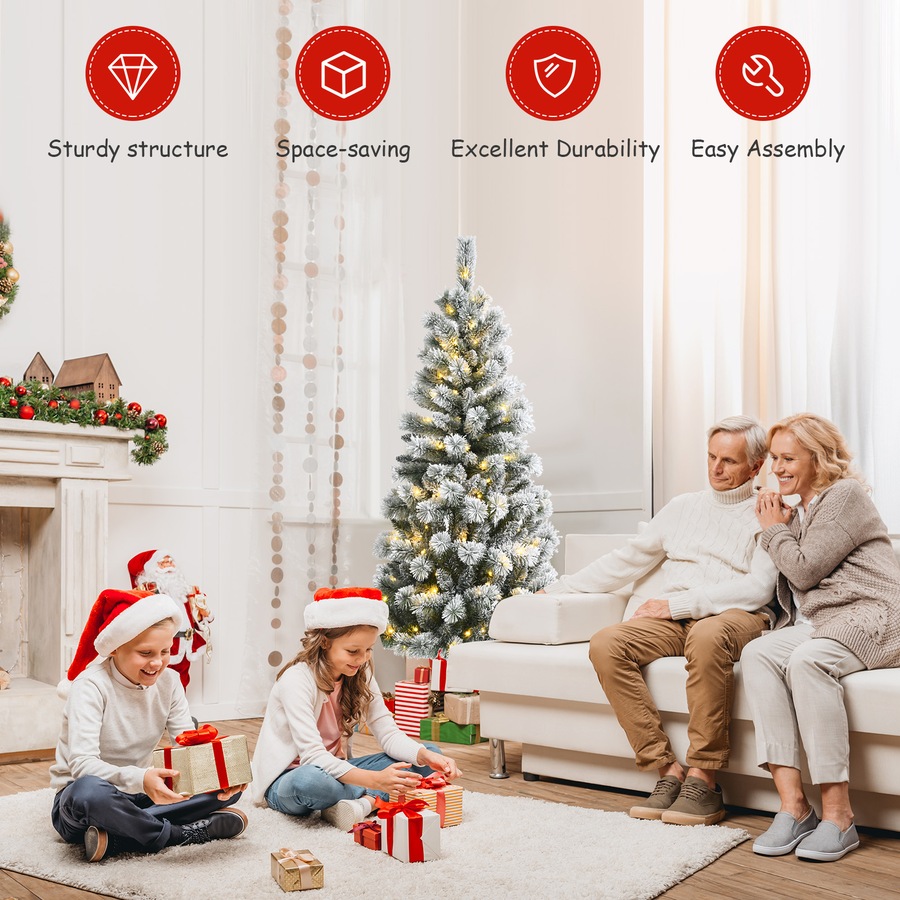 1.8M LED Pre Lit Xmas Snowy Christmas Tree Hinged Mixed Fluffy Tips w/Lights & Remote Control Office Party Home Decor