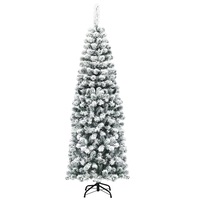 Costway 1.8M Slim Christmas Tree/Hinged Snow Flocked Xmas Tree/Home Decoration/Snowy White/Gift