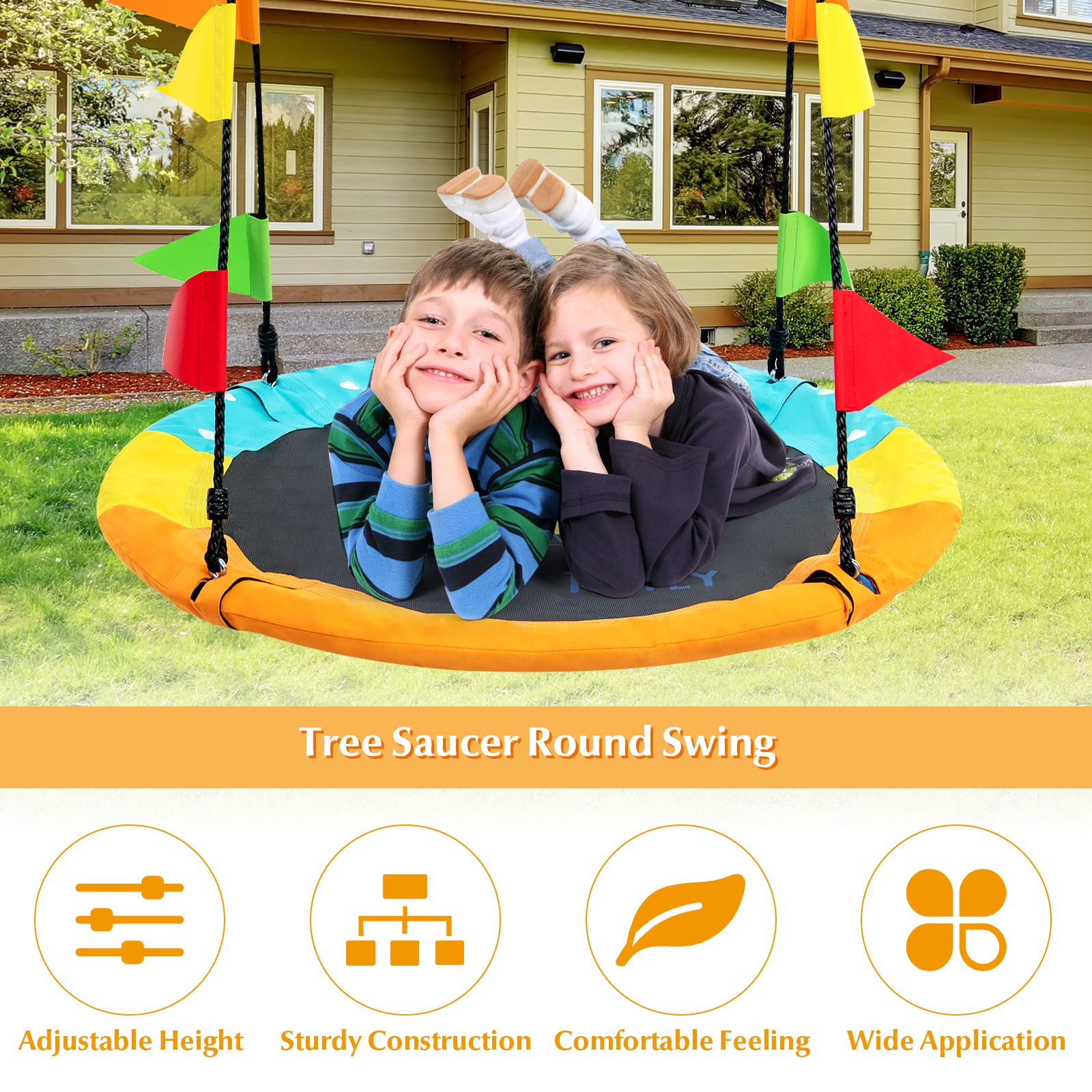 Buy Costway 100cm Kids Saucer Tree Swing Cartoon Dinosaur Swing