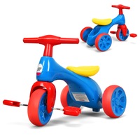 Costway 2 IN 1 Tricycle Trike Balance Bike Ride On Toys w/Pedals & Storage Box& BB Sound, Blue