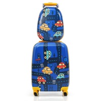 Costway 2PC 18" Luggage + 13" Backpack Set Travel Trolley Suitcase Set Luggage Carry On Bag Hard Shell Car Pattern Birthday Gift