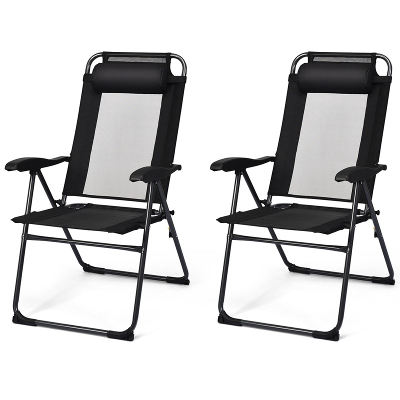 Buy Costway 2x Outdoor Chairs Folding Deck Dining Chairs Camping Beach Adjustable Recliner w