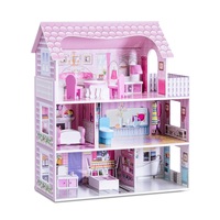 Costway 3-Tier Doll House Kit Wood Dreamhouse Playset Full Furniture DIY Pretend Play Toy