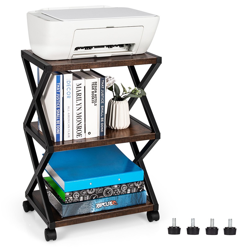Costway 3Tier Wood Printer Stand Mobile Under Desk Organizer Office