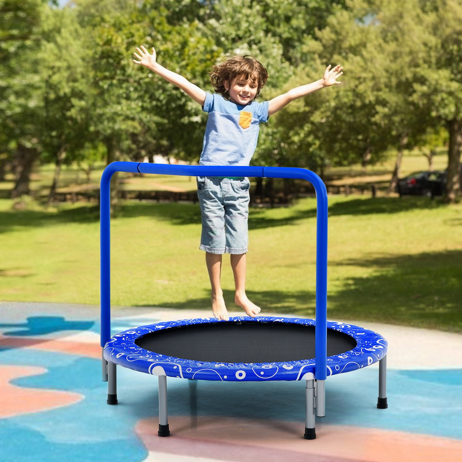 Costway 91cm Kids Mini Trampoline Fitness Rebounder Handrail Safety Padded Cover Home Gym