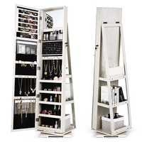 360° Rotating Mirrored Jewellery Cabinet Makeup Storage Jewellery Armoire Cosmetic Organizer w/Necklace Earring Ring Holders