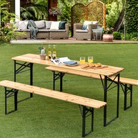 Costway 3pc Outdoor Dining Set Wood Picnic Bench Setting Folding Beer Table Chairs Garden Furniture Camping Patio