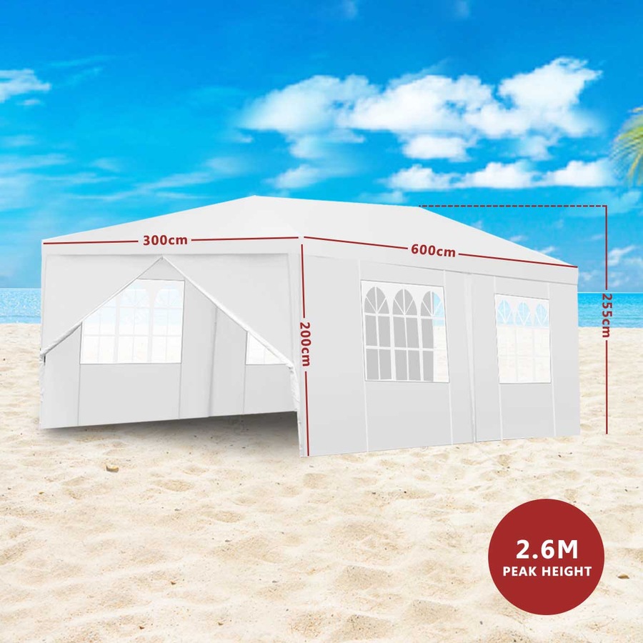 3x6M Outdoor Gazebo Wedding Marquee Party Event Tent Canopy Camping BBQ Shelter With 6 Side Walls and Carry Bag
