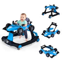 Costway 4-In-1 Foldable Walker Stroller Push Car Adjustable Ride On Toys Activity Center Music Box & Wheels Gift Blue