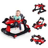Costway 4-In-1 Foldable Walker Stroller Push Car Adjustable Ride On Toys Activity Center Music Box & Wheels Gift Red