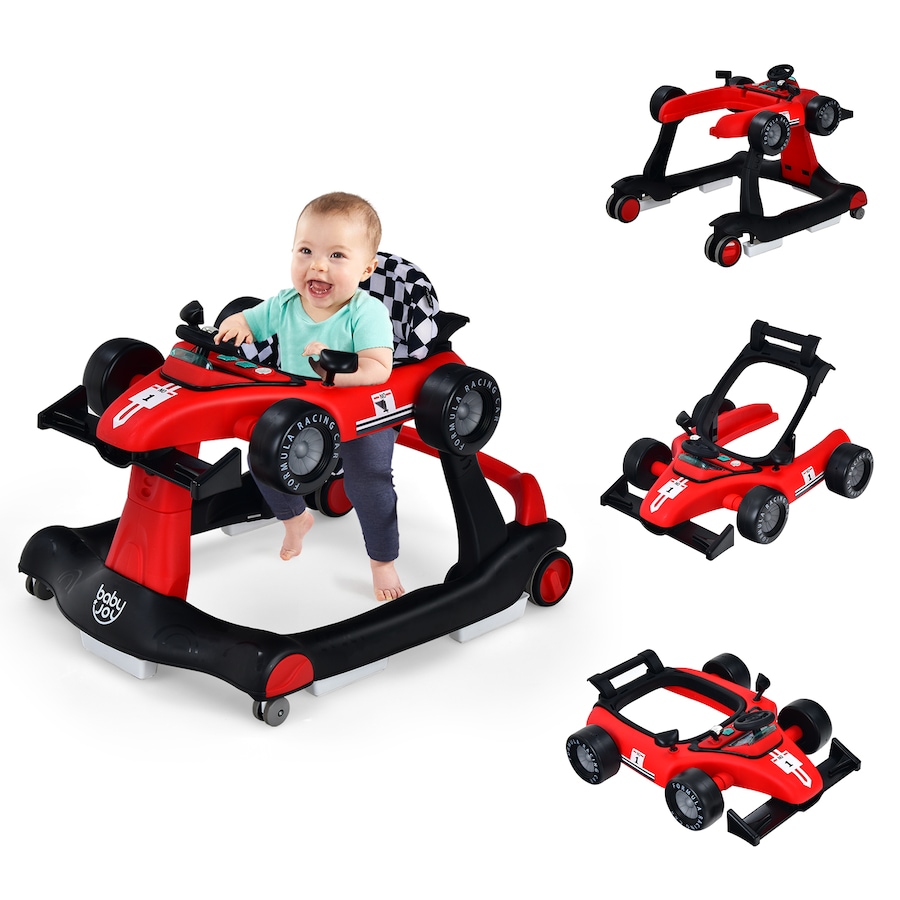 Costway 4-In-1 Foldable Walker Stroller Push Car Adjustable Ride On Toys Activity Center Music Box & Wheels Gift Red