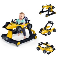 Costway 4-In-1 Foldable Walker Stroller Push Car Adjustable Ride On Toys Activity Center Music Box & Wheels Gift Yellow