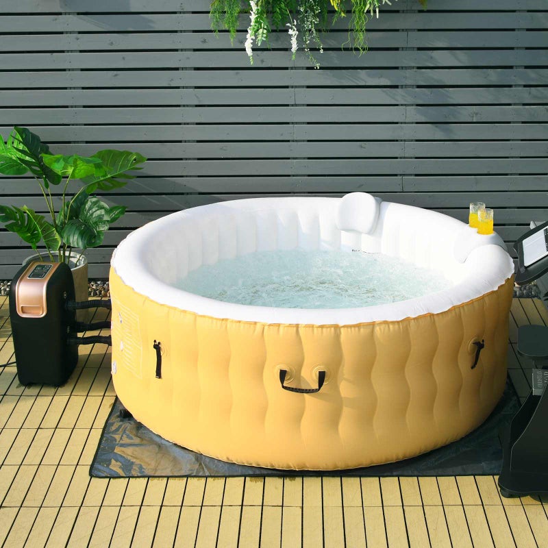 4 Person Inflatable Hot Tub Spa with 108 Massage Bubble Jets - Costway