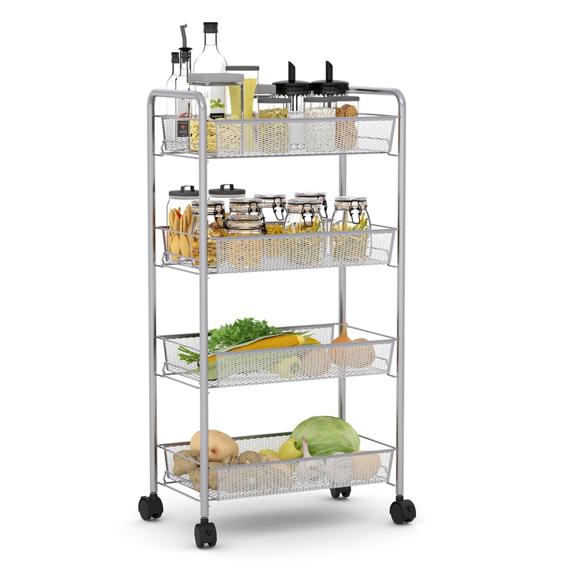 Costway 4Tier Kitchen Island Trolley Metal Dining Cart Storage Trolley